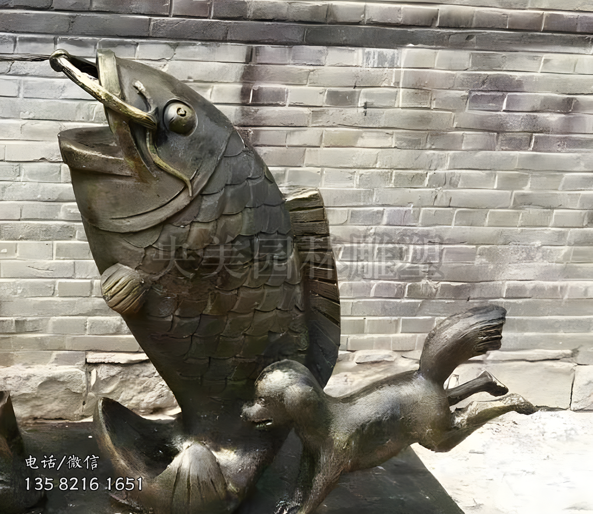 玻璃鋼仿銅鯉魚雕塑擺件