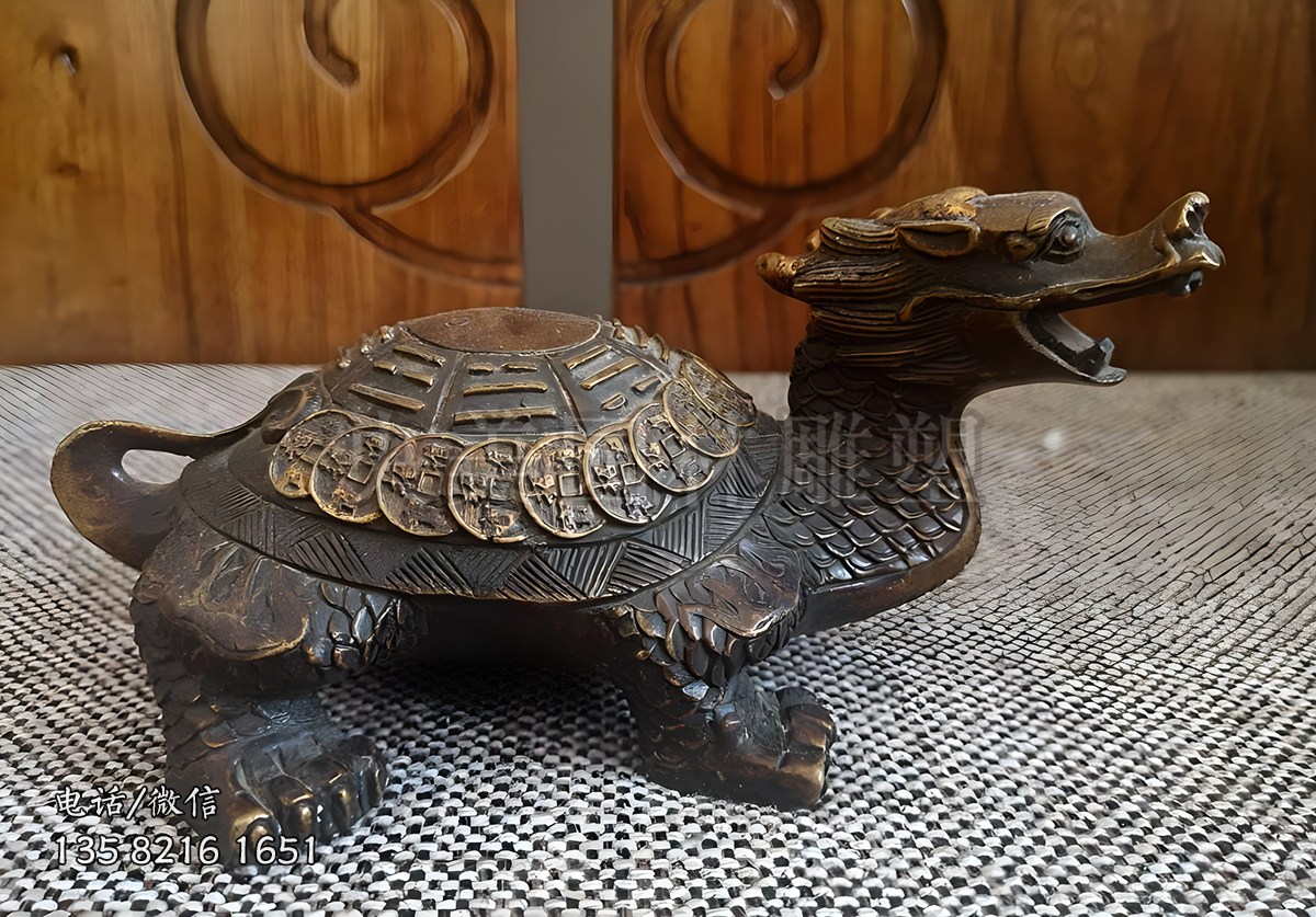 純銅鑄造仿古招財(cái)龍龜?shù)袼軘[件