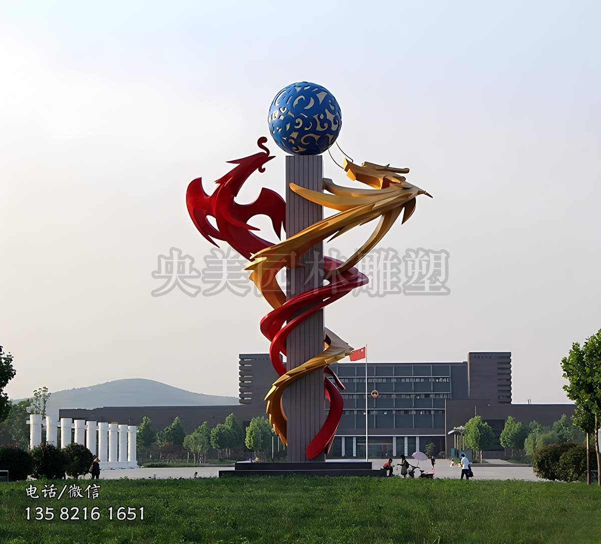 龍鳳戲珠不銹鋼景觀雕塑