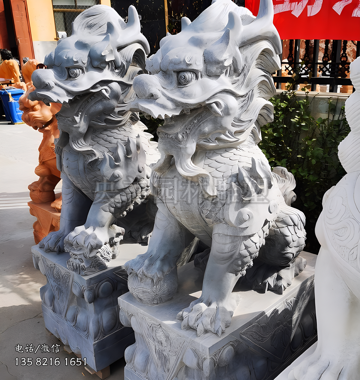 花崗巖看門瑞獸麒麟石雕