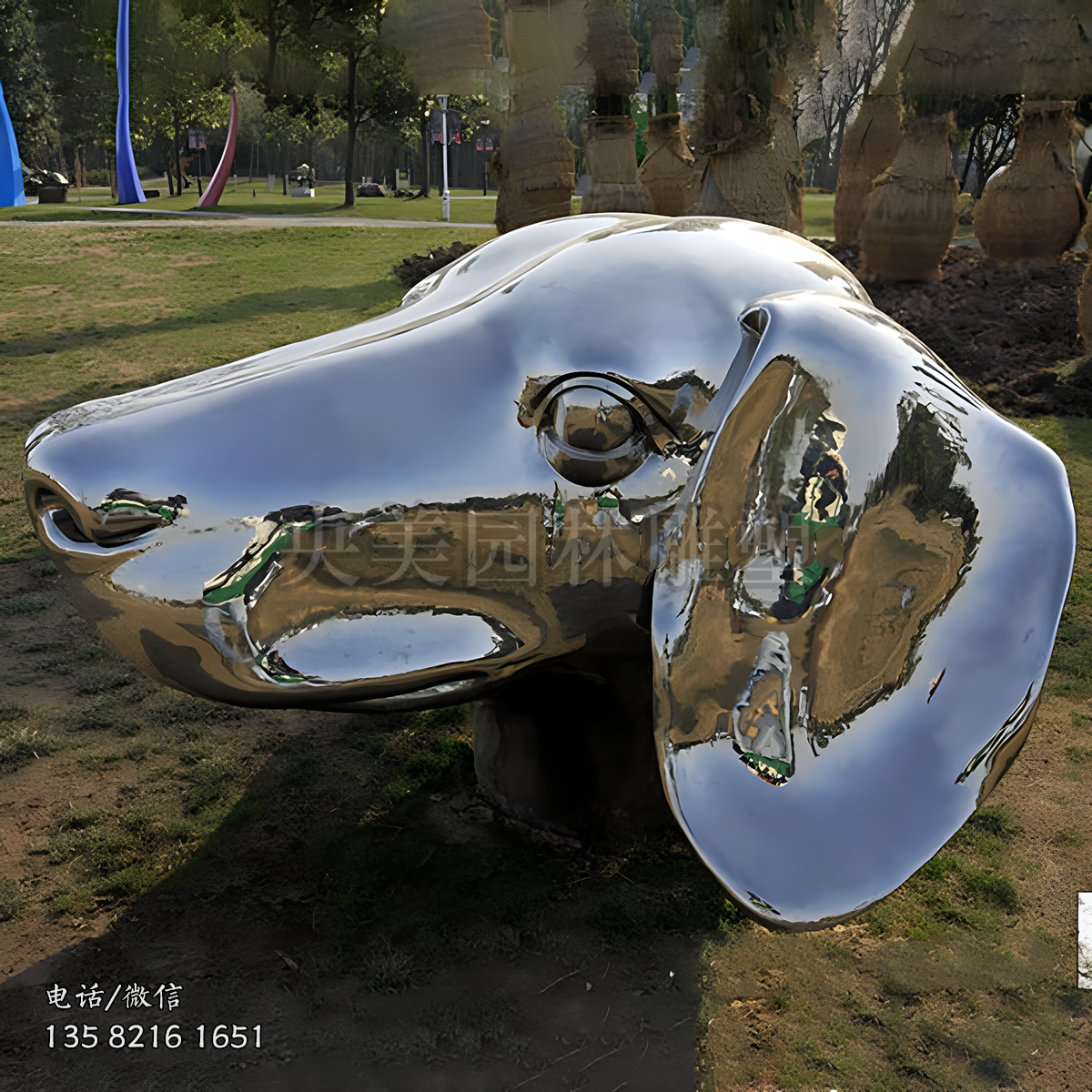 鏡面不銹鋼狗頭雕塑