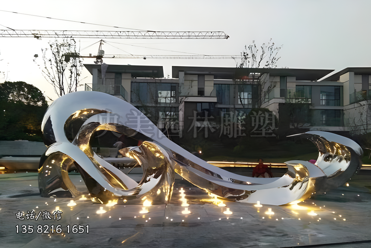 抽象不銹鋼鏡面浪花景觀雕塑